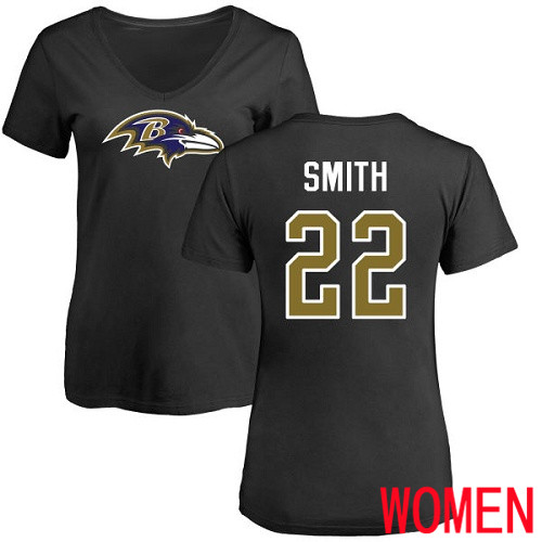 Baltimore Ravens Black Women Jimmy Smith Name and Number Logo NFL Football #22 T Shirt->nfl t-shirts->Sports Accessory